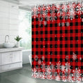 JIRGIXA Rustic Christmas Shower Curtain Red Black Buffalo Check Plaid White Snowflake Vintage Farmhouse Winter Holiday Merry Chr