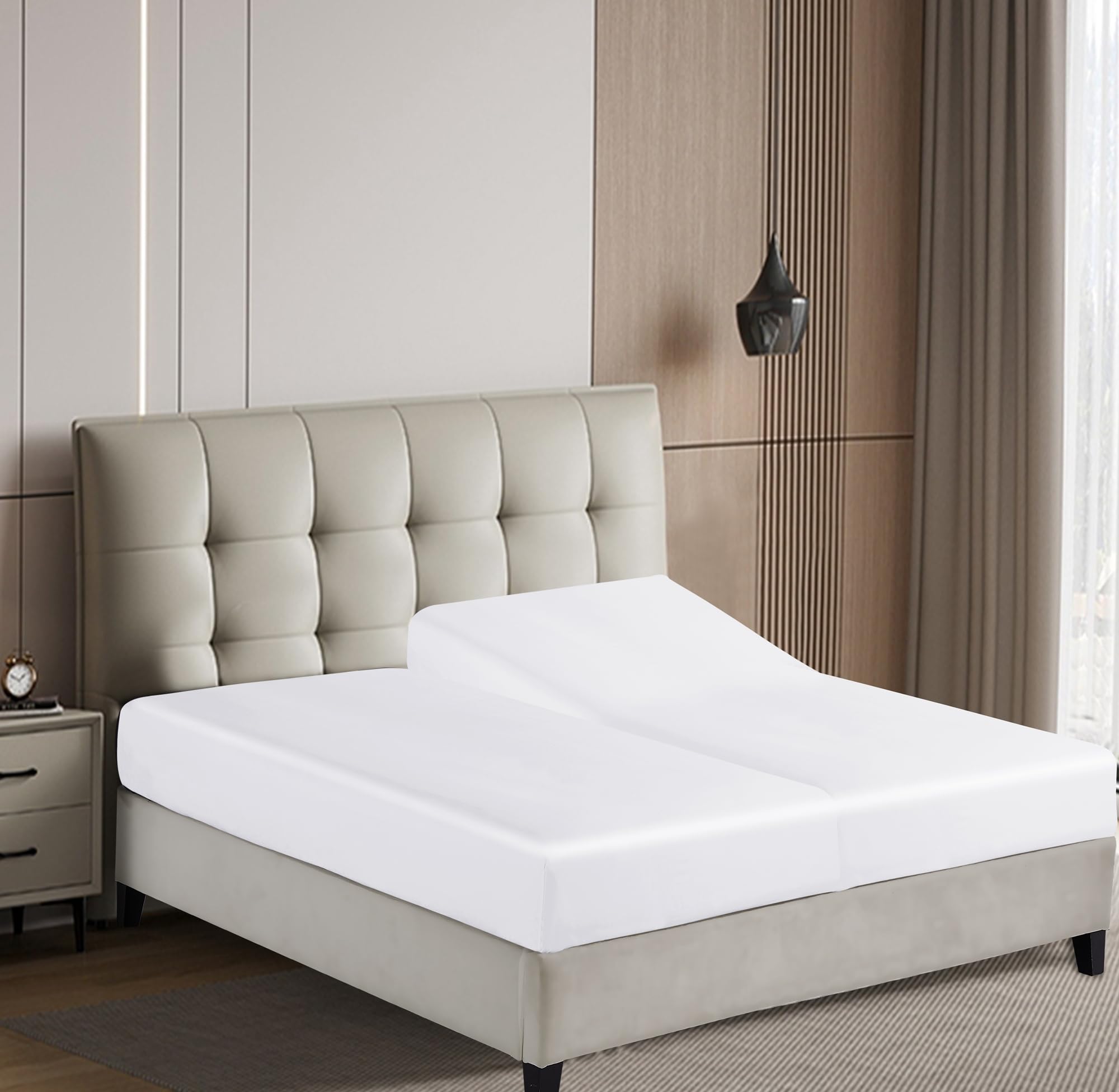 Bamboo Viscose Fitted Sheet 1 Pack Split King Size Only,400 Thread Count 2-Pack 80''x39'',8-16'' Deep Pocket,Bottom Sheet Colorf