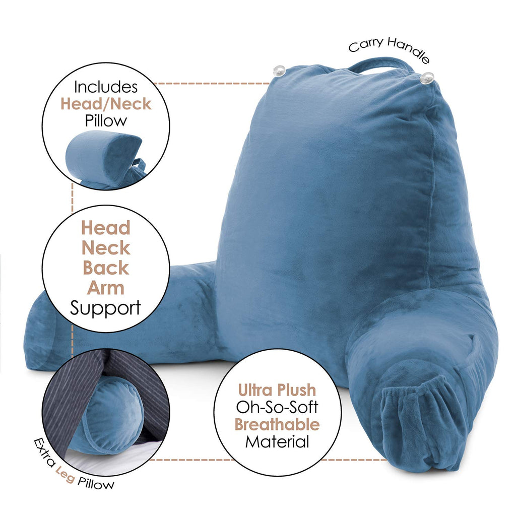 Nestl Reading Pillow Large Bed Pillow, Back Pillow For Sitting In Bed Shredded Memory Foam Chair Pillow, Reading & Bed Rest Pillows Blue Heaven Back Pillow For Bed, Bed Chair Arm Pillow With Pockets