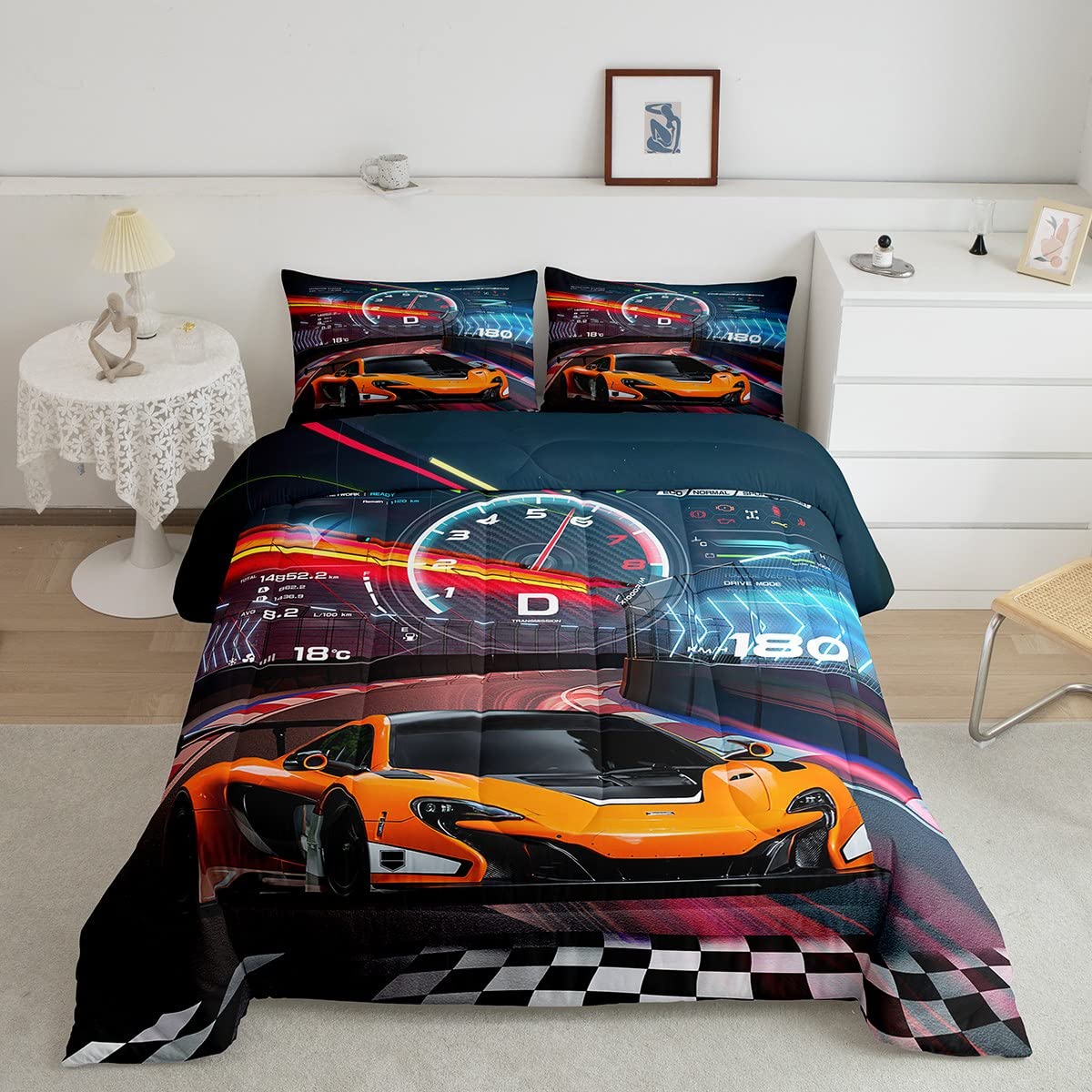 Feelyou Race Car Bedding Set Boys Extreme Sports Comforter Set for Kids Boys Cool Car Comforter Car Sports Quilt Set 1 Comforter