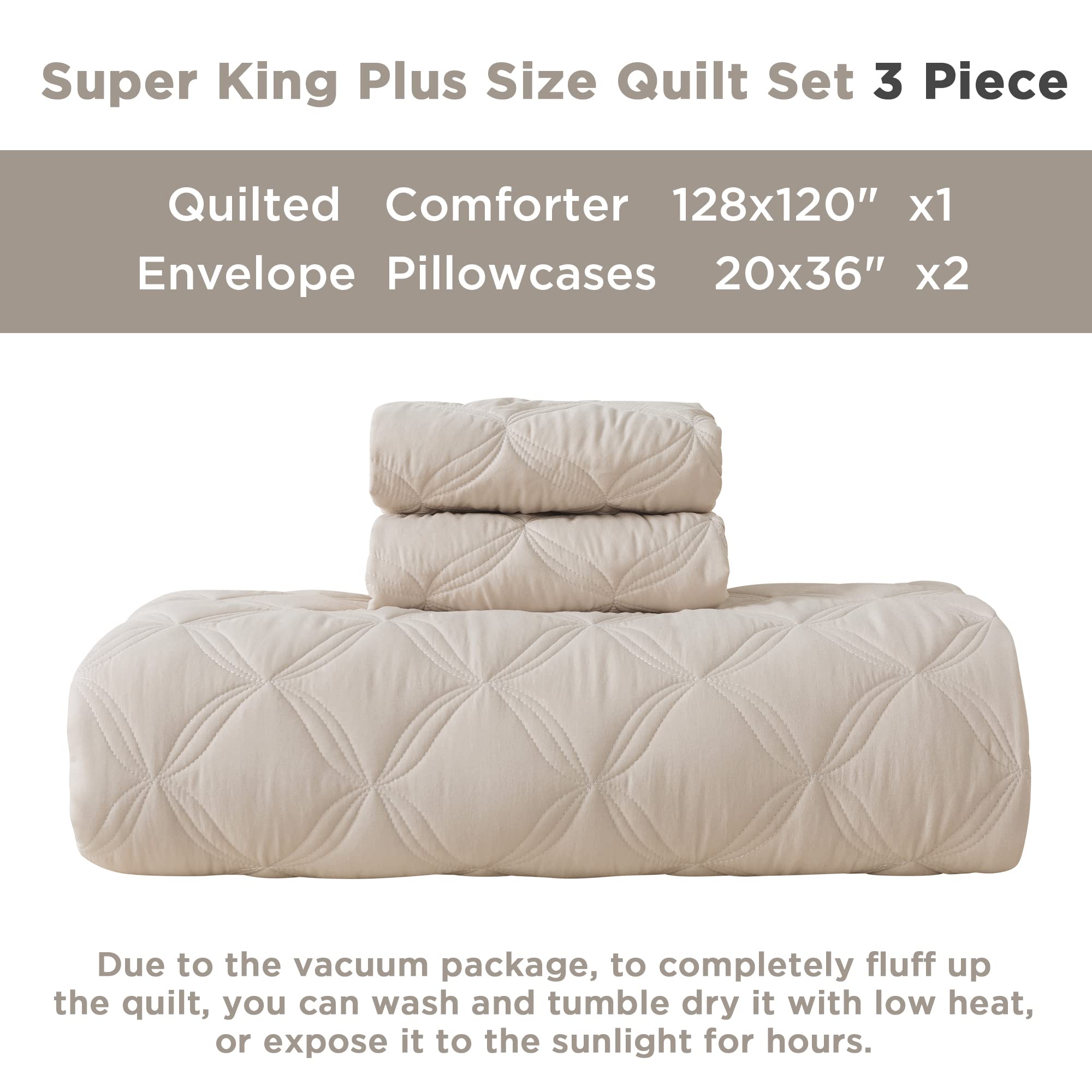 Litanika Beige Oversized King Bedspreads 128X120 Quilt Set - 3 Piece Summer Lightweight Comforter Coverlets, Boho Farmhouse Bedd