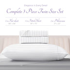 Carressa Linen Luxury Egyptian Cotton Twin Stripe Sheet Set - 600 Thread Count Extra Long Staple 3 Pc Set, Crisp White Twin Dama
