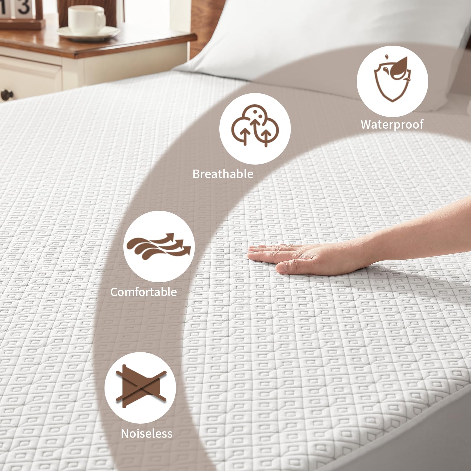 Bedlore Waterproof Twin Xl Mattress Protector, Noiseless Mattress Cover With Stretchable Pockets For 6-14 Inches Mattress, Soft
