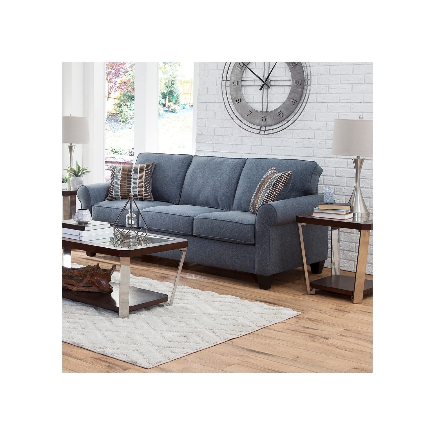 American Furniture Classics Series Model 8-010-A330V8 Two Abstract Chenille Pillows Sofas, Indigo Blue