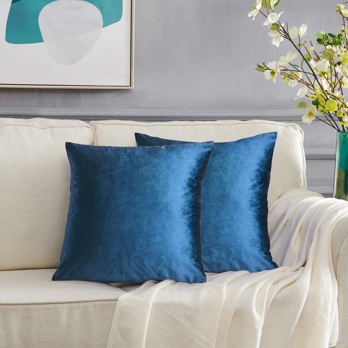 Gigizaza Decor Throw Couch Pillow Covers,Set Of 2 Blue Sofa Cushion Pillow Covers,Velvet Pillow Cases 24 X 24Inch