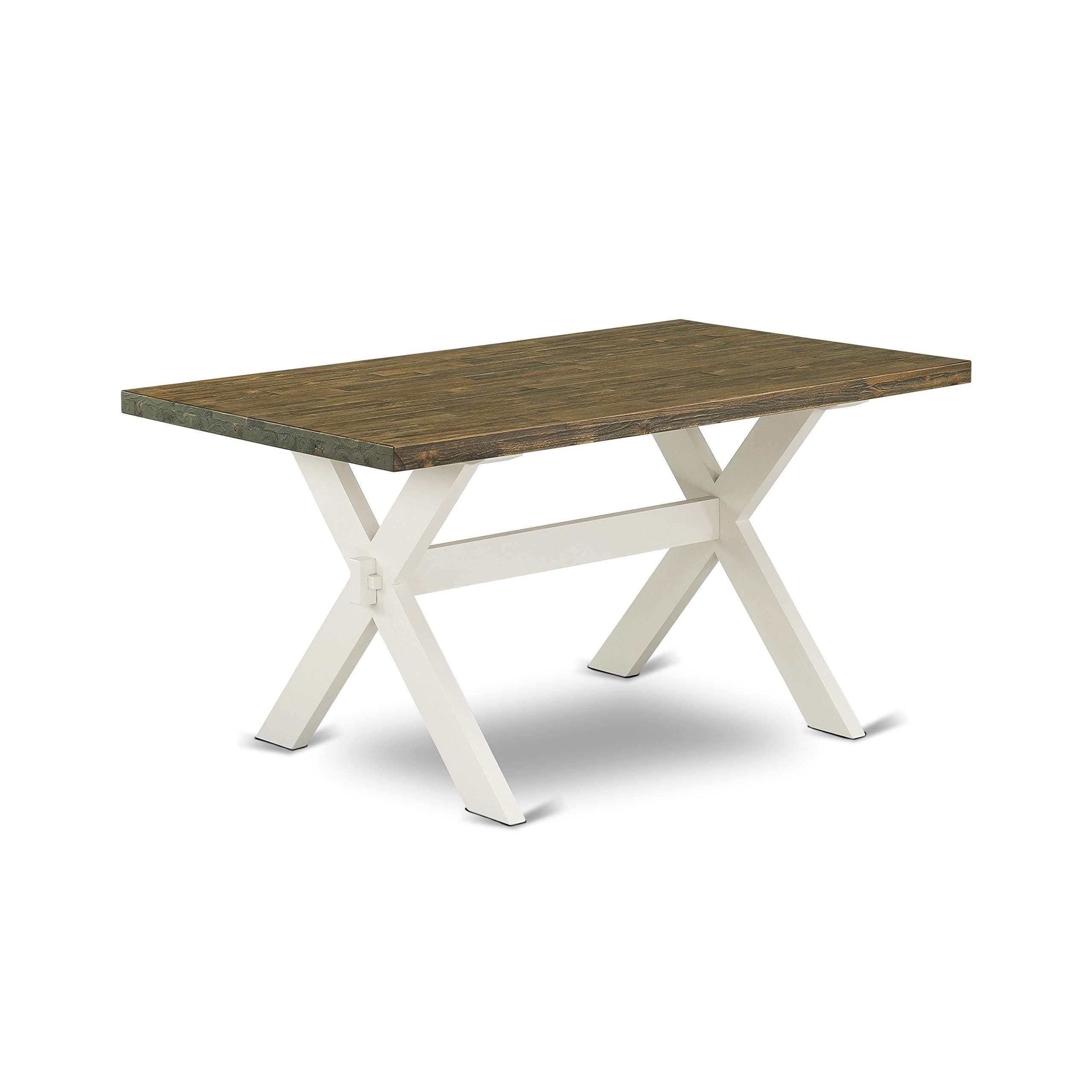 East West Furniture X076Ce215-7 7 Piece Dining Table Set Consist Of A Rectangle Dining Room Table With X-Legs And 6 Baby Blue Linen Fabric Upholstered Chairs, 36X60 Inch, Multi-Color