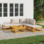 vidaXL Patio Lounge Set with Light Gray Cushions -6 Pieces Solid Acacia Wood Modular Design Farmhouse Style Outdoor Furniture with Corner/Middle Sofa, Footrest, and Coffee Table
