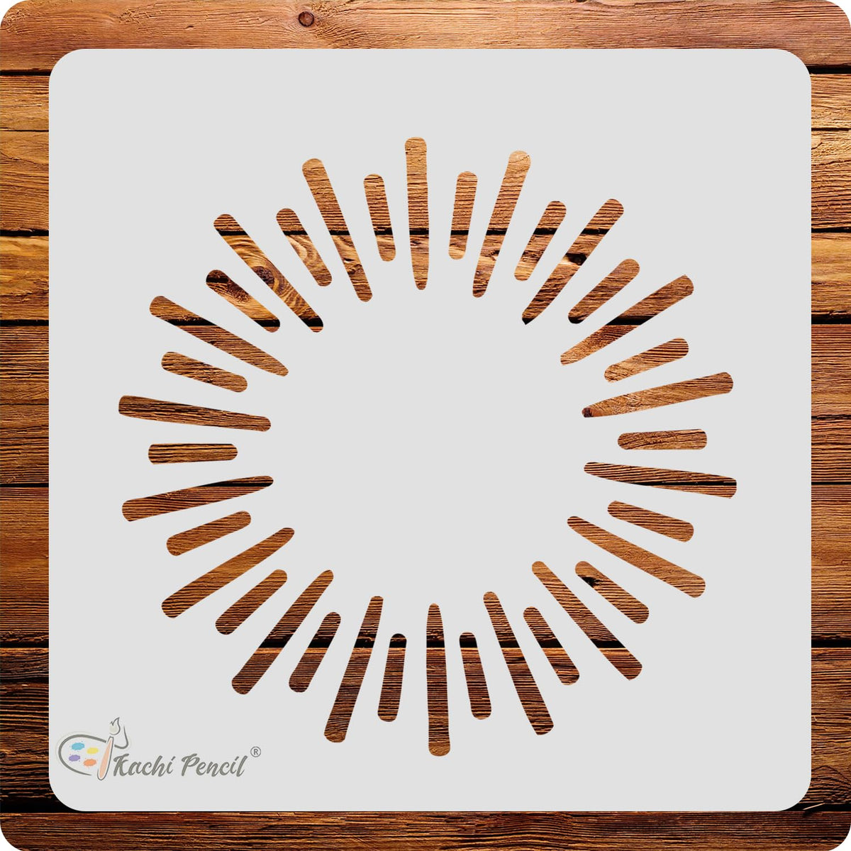 Kachi Pencil Modern Sun Pattern Design Stencils for Art, Craft and Painting, Size 6 x 6 inch Reusable Stencil for Painting, Fabr