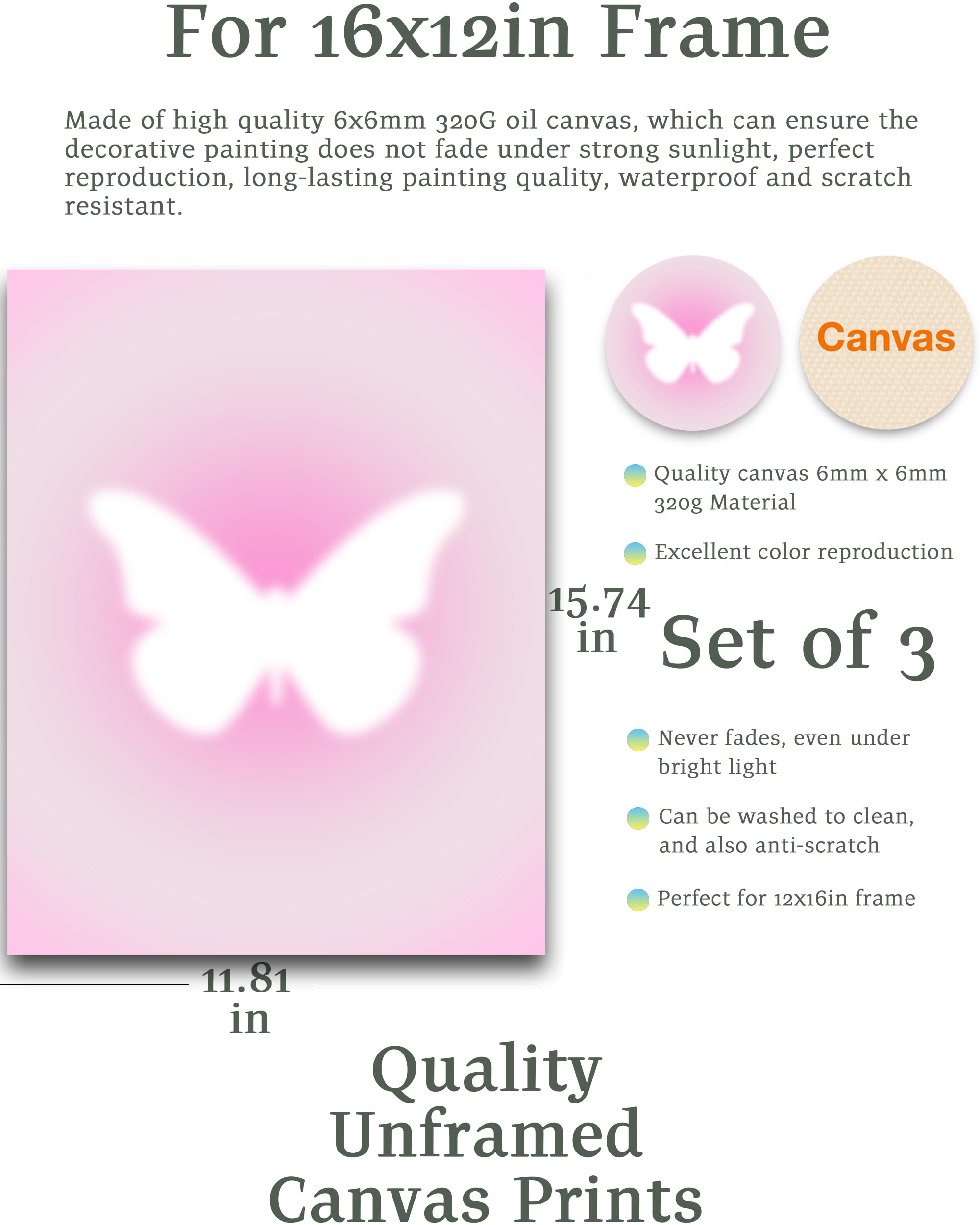 Hesendot Retro Gradient Wall Art Decor Set Of 3,Pink Aura Poster,Affirmation Poster,12X16In Truly Quality Canvas Wall Art Pictur