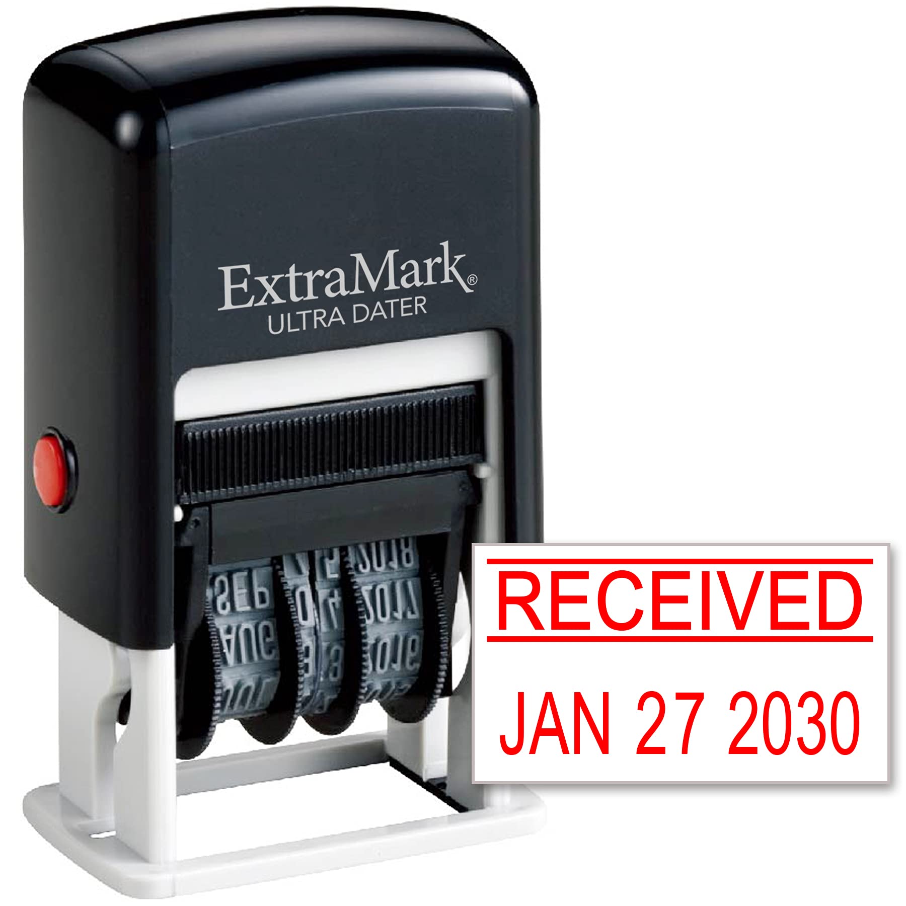 Extramark Ultra Dater Self-Inking Rubber Date Office Stamp With Received Phrase & Date - Style 3, Red Ink, 12-Year Band