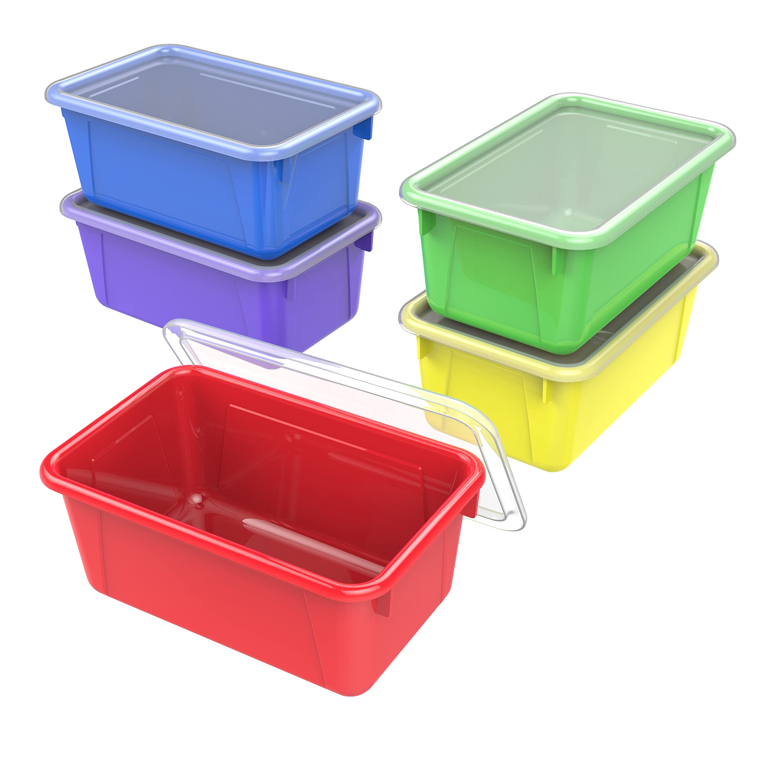 Storex Small Cubby Bins - Plastic Storage Containers For Classroom With Non-Snap Lid, 12.2 X 7.8 X 5.1 Inches, Assorted Colors,