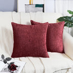 Brawarm Chenille Throw Pillow Covers 22X22 Inches - Burgundy Chenille Pillow Covers Pack Of 2, Solid Dyed Soft Chenille Pillow C