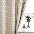 Enactex 100% Full Blackout Curtains 63 Inch Length Thermal Insulated Beige Curtain With Geometric Metallic Silver Pattern, Light