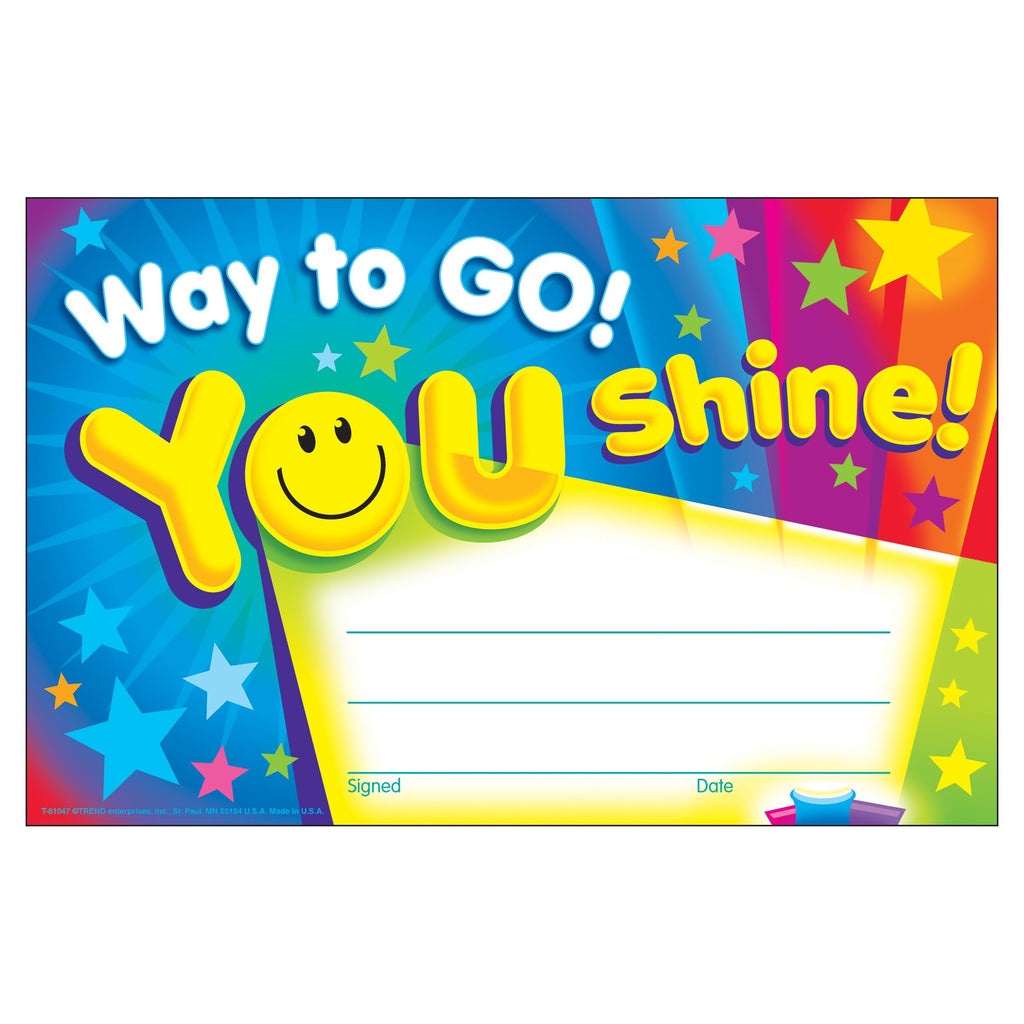 Trend Enterprises, Inc. Way To Go! You Shine! Recognition Awards, 30 Ct