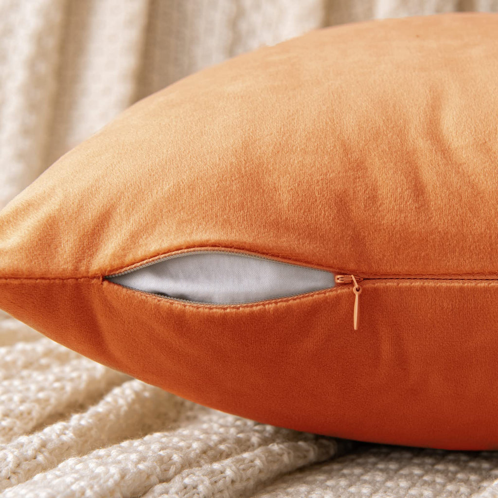 Emema Fall Orange Velvet Throw Pillow Covers 18X18 Inch Set Of 2 Decorative Square Pillowcase Soft Solid Cushion Case For Couch