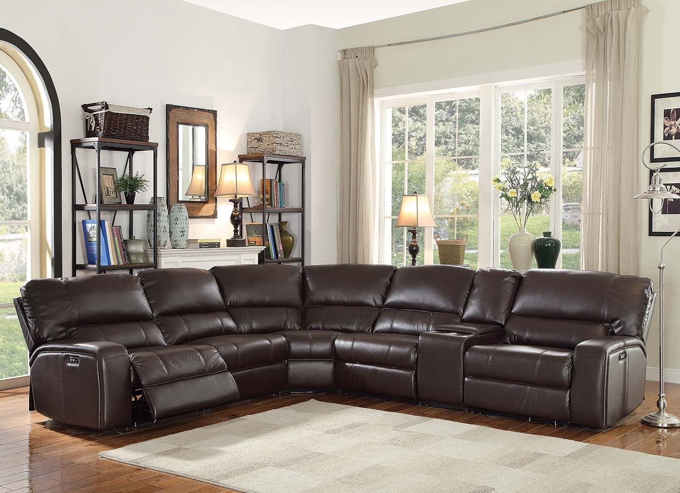 Acme Furniture Saul Sectional Sofa with Power Recliners, Espresso Leather-aire