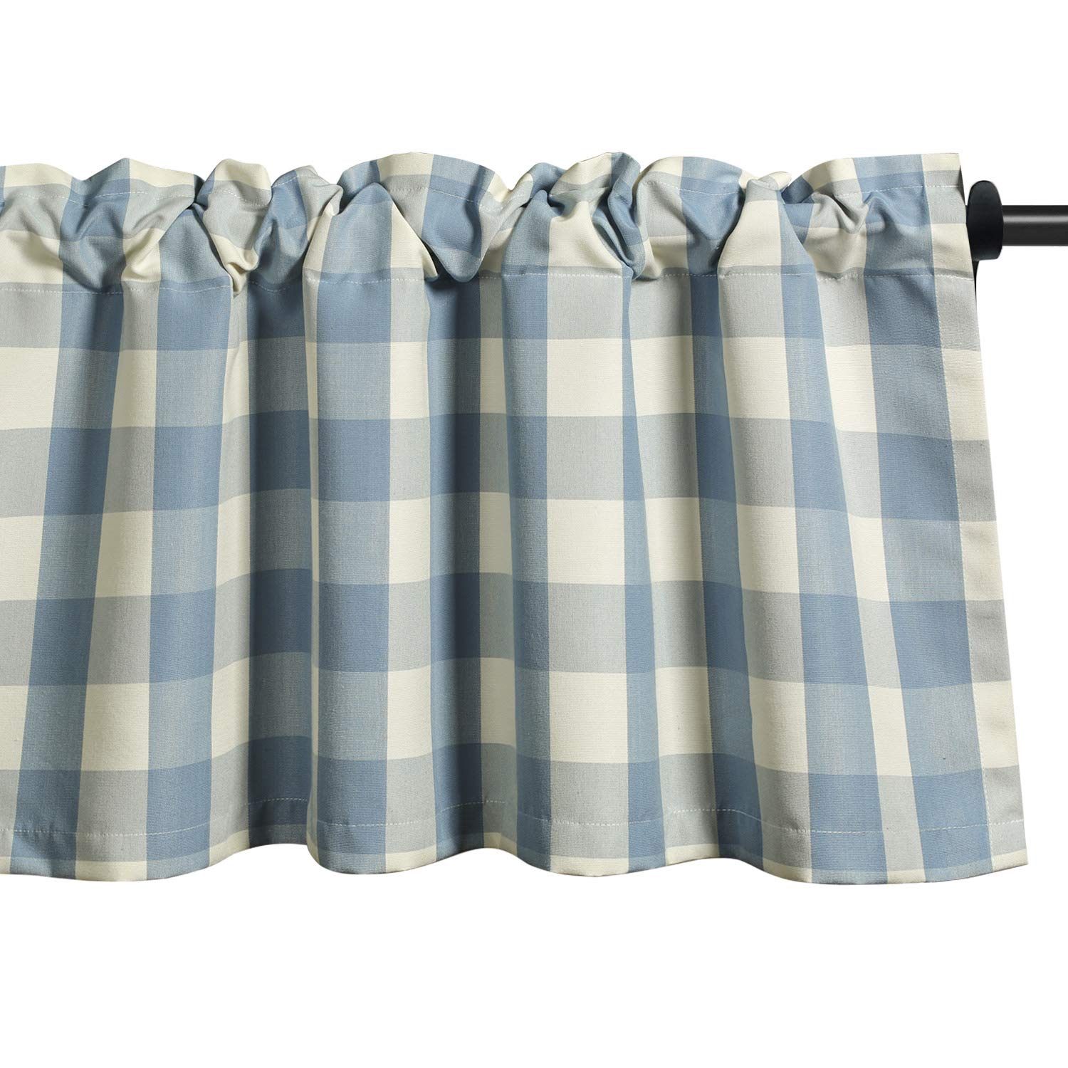 VOGOL Buffalo Check Valance for Windows, Blue and White Kitchen Garden Farmhouse Valance 18 Inch Long Rod Pocket Valance for Sma