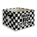 JUIOEIU Dream Big Little One Boy Foldable Storage Bins Box with Handles, Black and White Checkered Collapsible Organizer Basket 