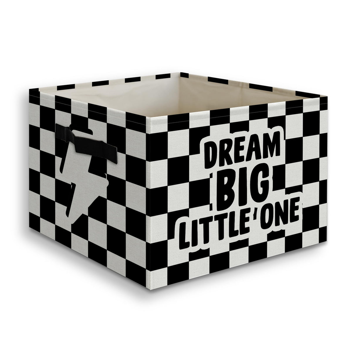 JUIOEIU Dream Big Little One Boy Foldable Storage Bins Box with Handles, Black and White Checkered Collapsible Organizer Basket 
