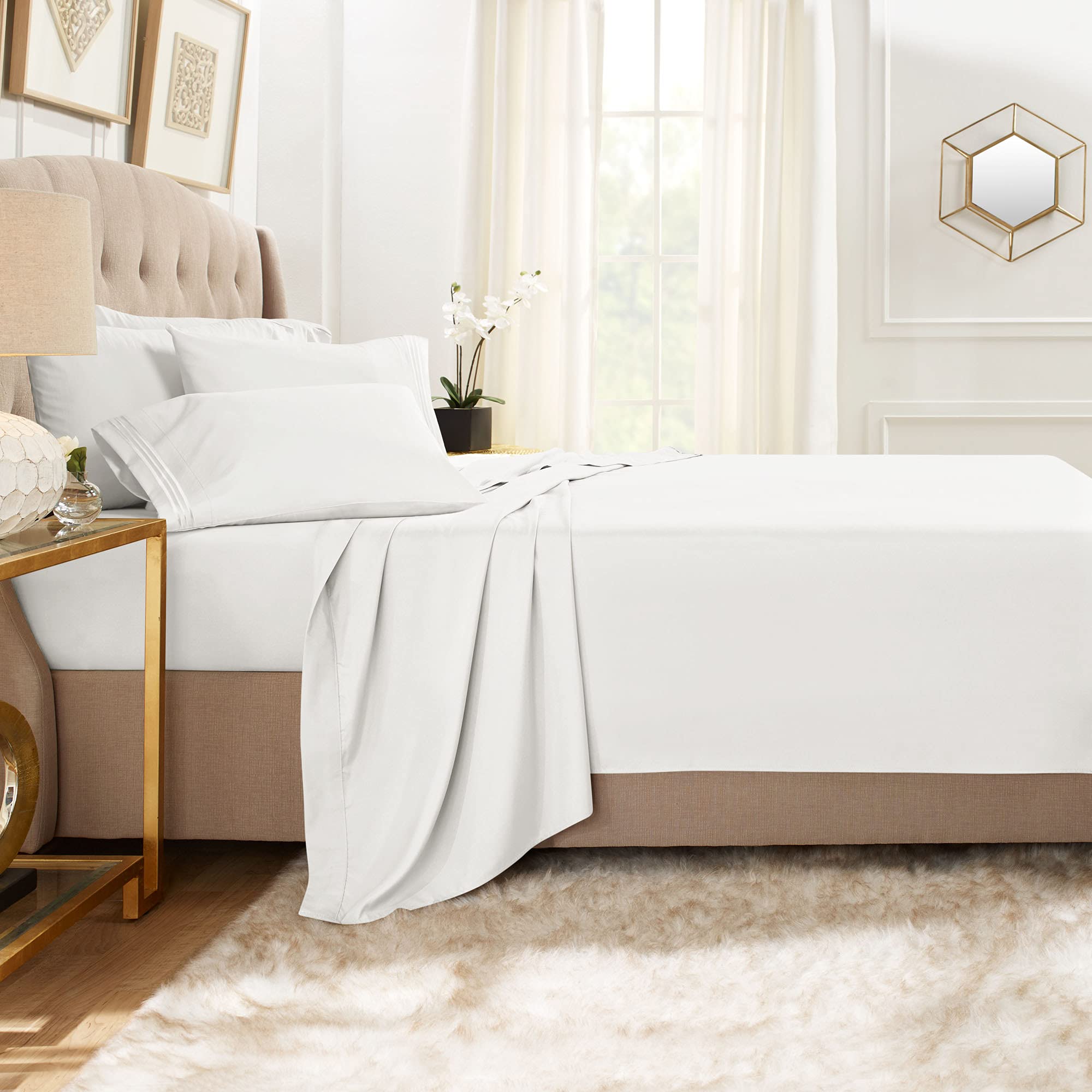 Clara Clark Twin Xl Sheets, 5 Piece Set - Hotel Luxury Sheets For Twin Xl Size Bed, Super Soft Bedding Sheets & Pillowcases, Twin Xl Size Sheets, White
