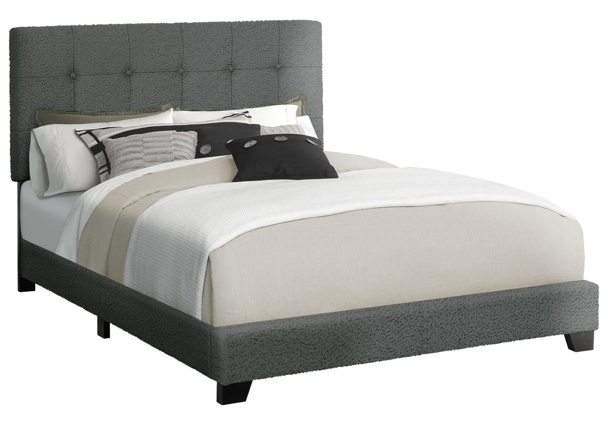 Monarch Specialties I 5803Q Bed, Bedroom, Frame Only, Queen Size, Upholstered, Dark Grey Boucle, Transitional