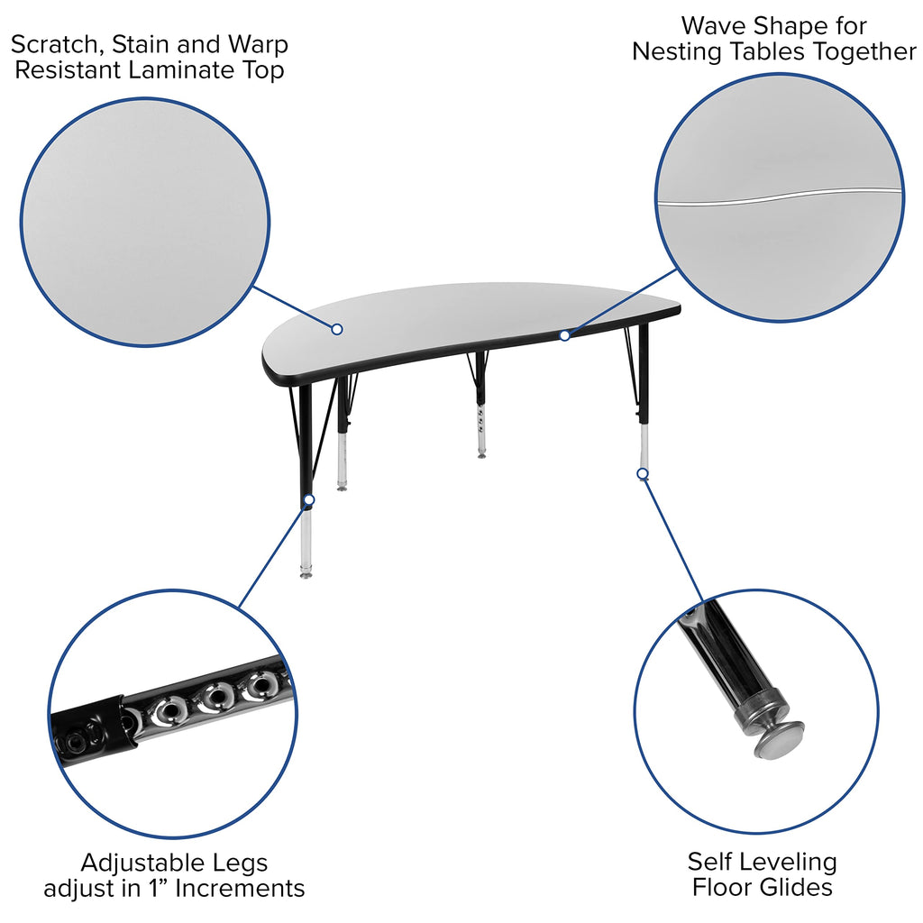 Flash Furniture Emmy 47.5" Circle Wave Flexible Laminate Activity Table Set with 12" Student Stack Chairs, Grey/Black
