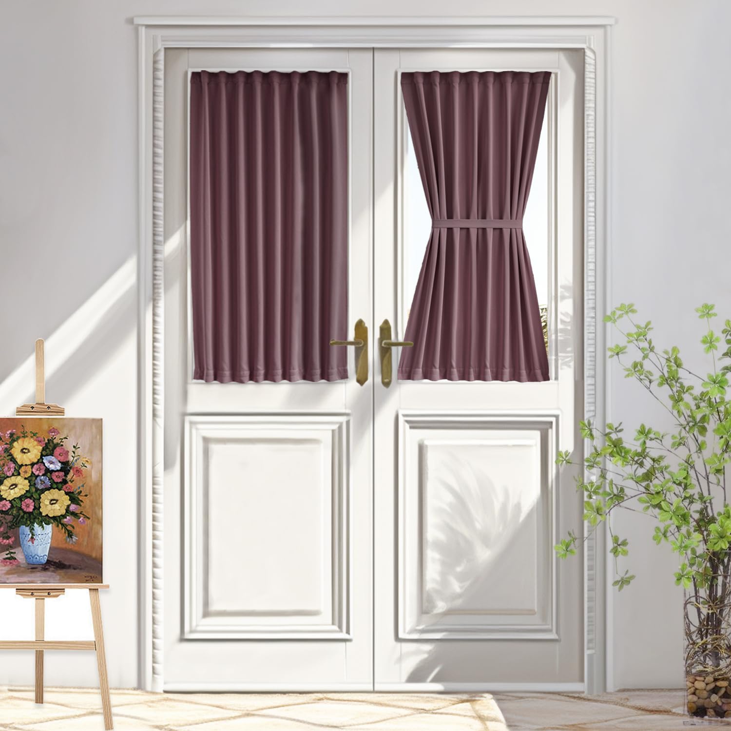 Vatge Small Kitchen Window Curtains Over Sink, Half Short Curtains for Door Windows, 1 Panel, W25 x L40, Nostalgia Rose