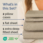 Extra Deep Pocket Cal King Sheets - 4 Piece Breathable & Cooling Bed Sheets - Hotel Luxury Bed Sheet Set - Soft, Wrinkle Free & Comfy - Easily Fits Extra Deep Mattresses - Heathered Beige Sheets Set