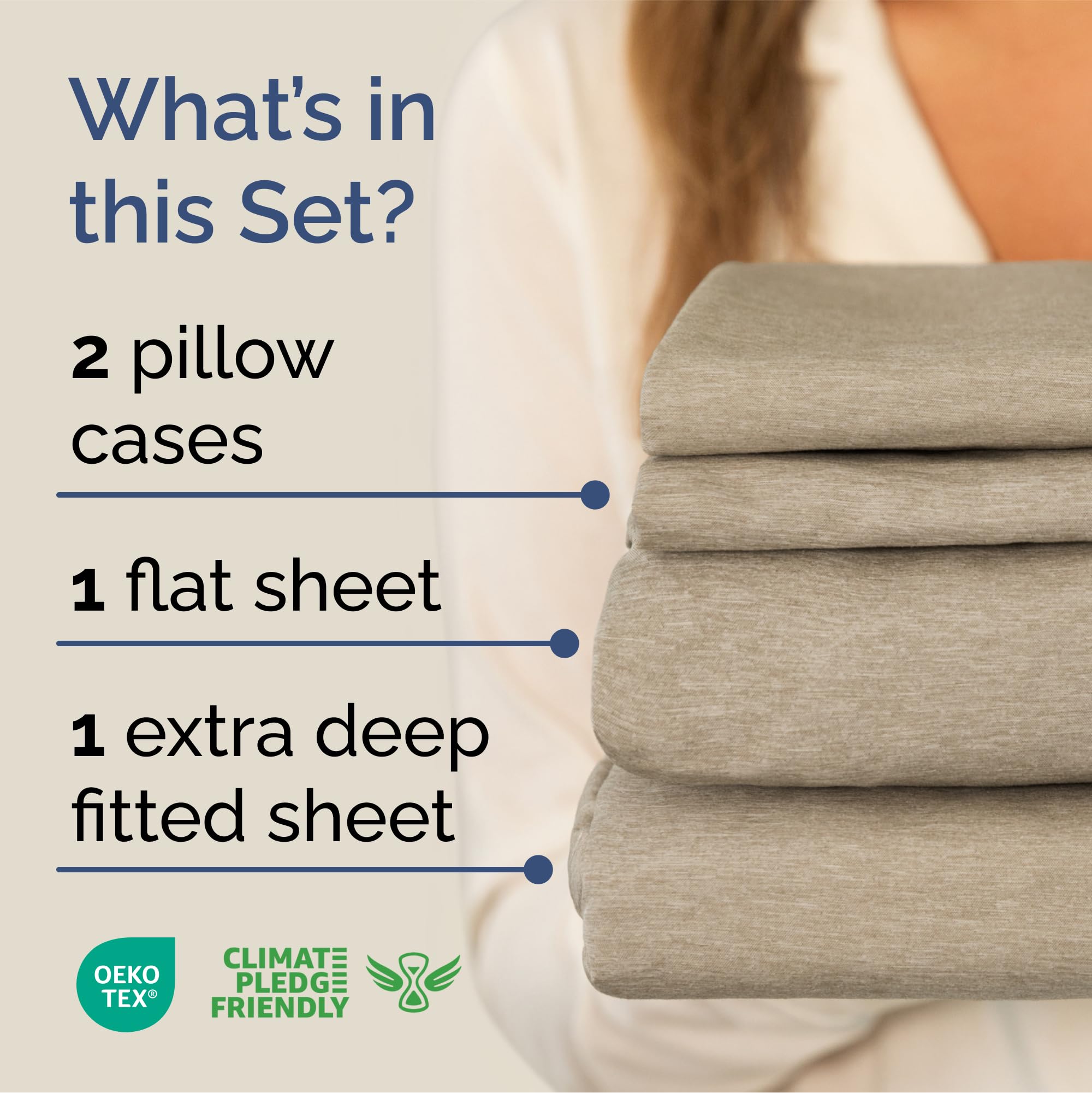 Extra Deep Pocket Cal King Sheets - 4 Piece Breathable & Cooling Bed Sheets - Hotel Luxury Bed Sheet Set - Soft, Wrinkle Free & Comfy - Easily Fits Extra Deep Mattresses - Heathered Beige Sheets Set