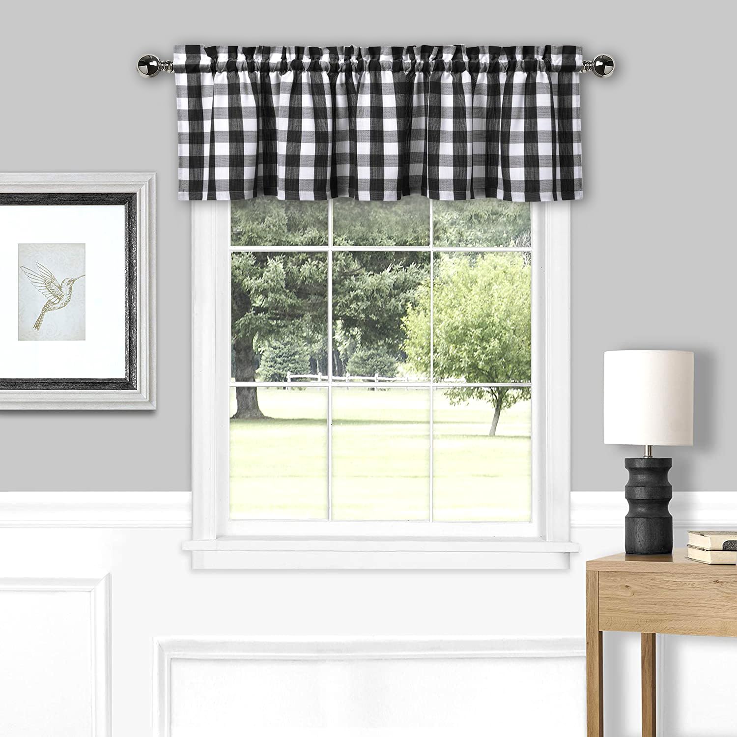 Amzdecor Black White Buffalo Plaid Valance Linen Sheer Cafe Curtain Buffalo Check Plaid Rod Pocket Rustic Kitchen Window Treatme