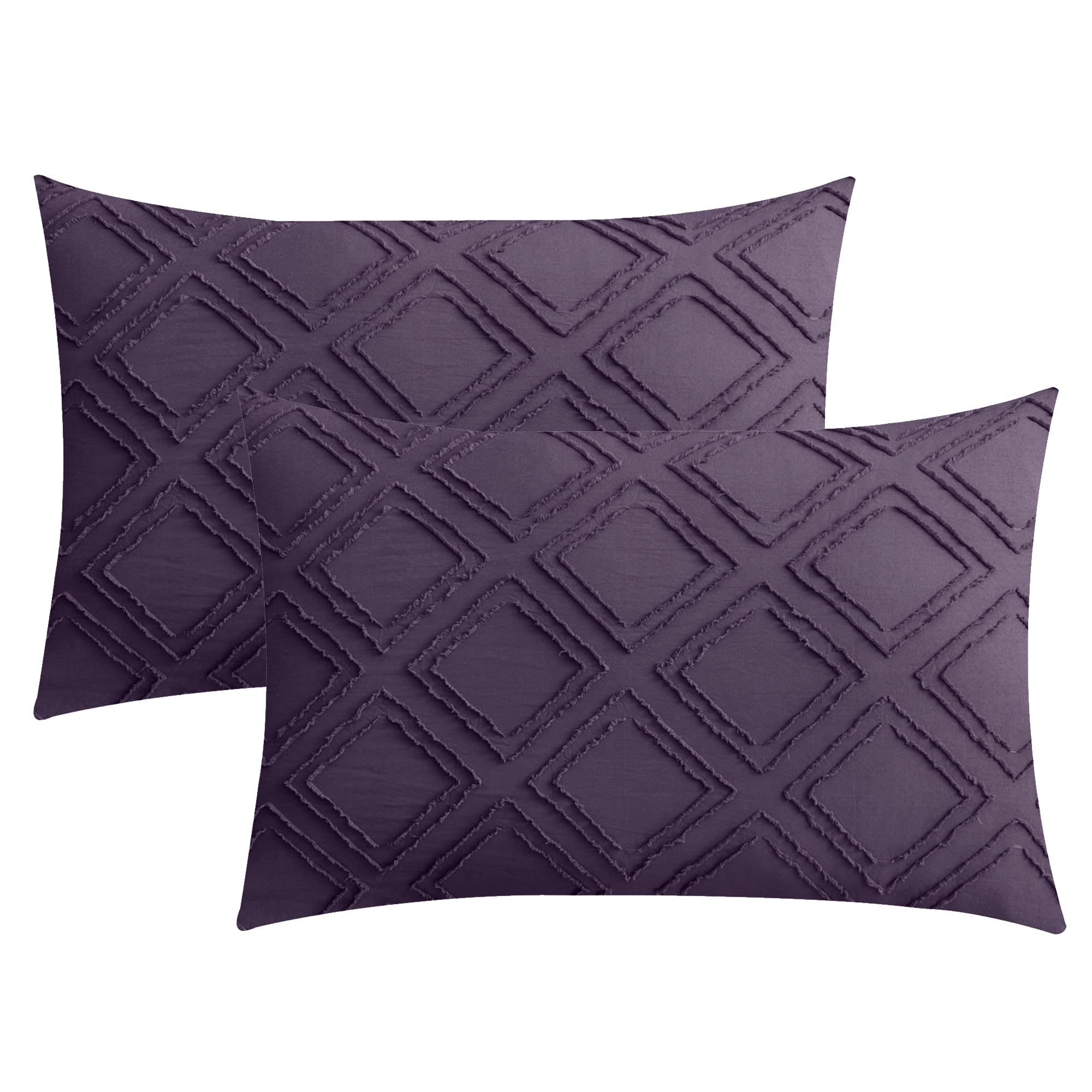 Jellymoni 2 Pack Purple Pillowcases Standard Size, Soft Microfiber Geometric Tufted Pillow Covers With Envelope Closure (Pillows