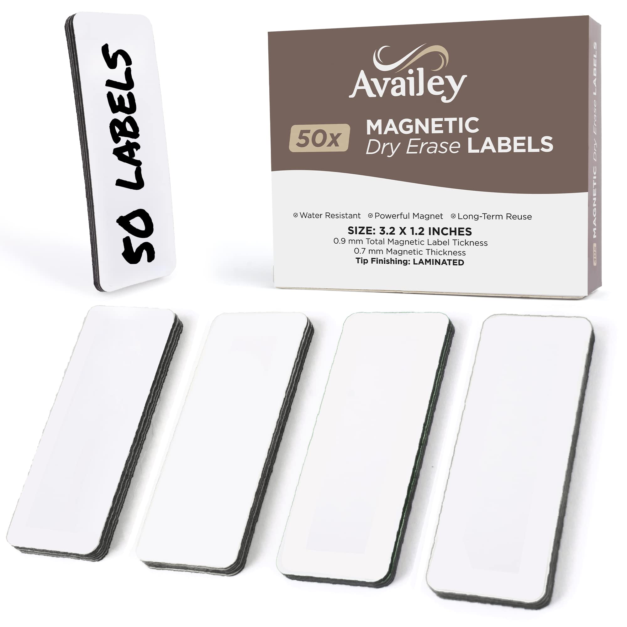 Availey 50 Pieces (3.2 X 1.2') - White Magnetic Dry Erase Labels - Reusable Strips For Classroom Home Office Garage Refrigerato