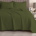 Great Bay Home Full/Queen Quilt Bedding Set, 3-Piece Lightweight Summer Channel Stitch Quilt Set With Shams, Ultra Soft Olive Be