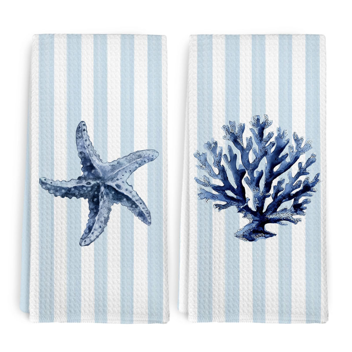 cvjutf Coastal Starfish Coral Kitchen Towels, Navy Blue Nautical Ocean Summer Decor Dish Towel, Beachy Coastal Beach Theme House