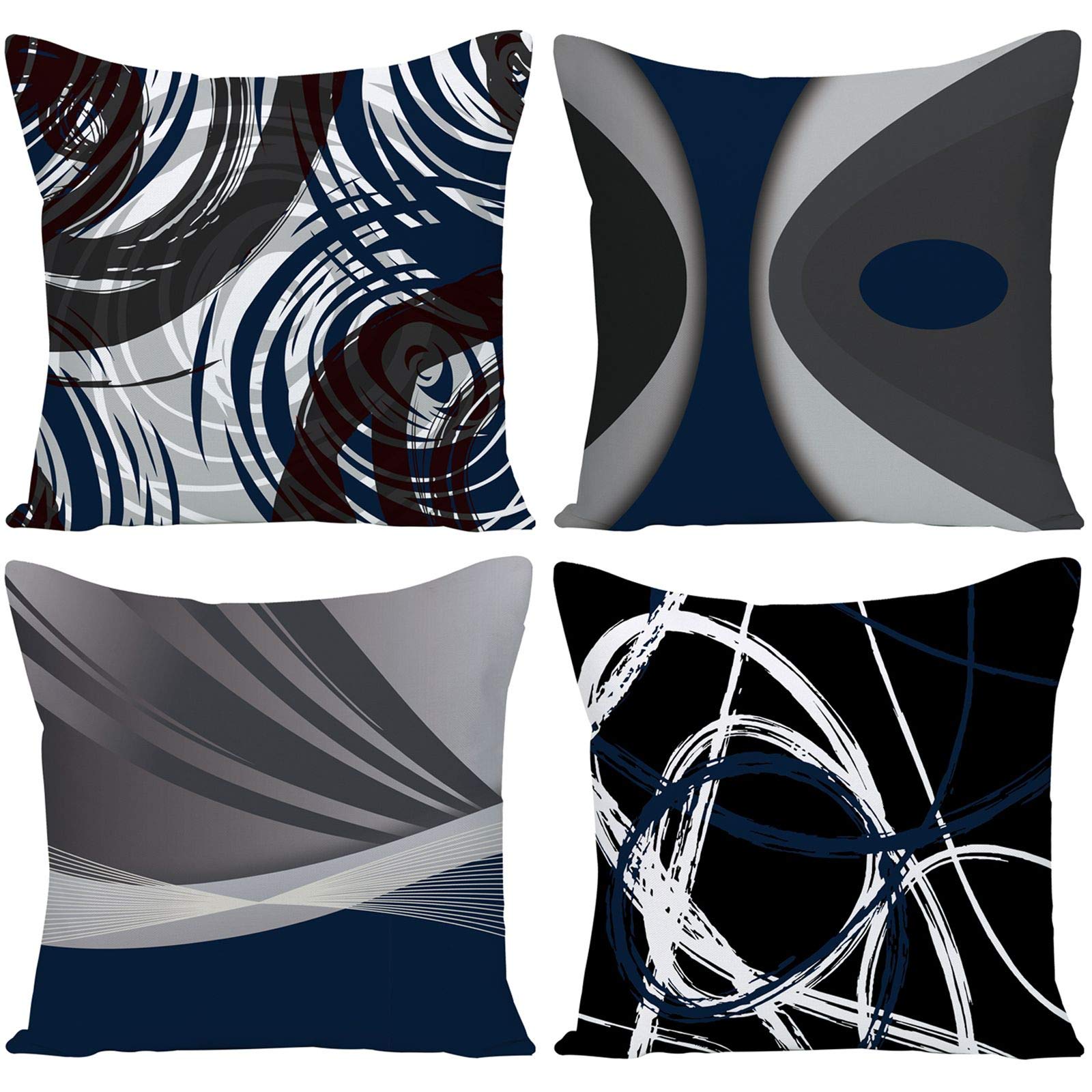 Ezving Set Of 4 Throw Pillow Covers Modern Abstract Navy Blue Stripes Gray Black White Acrylic Bold Grey Decorative Pillow Cases