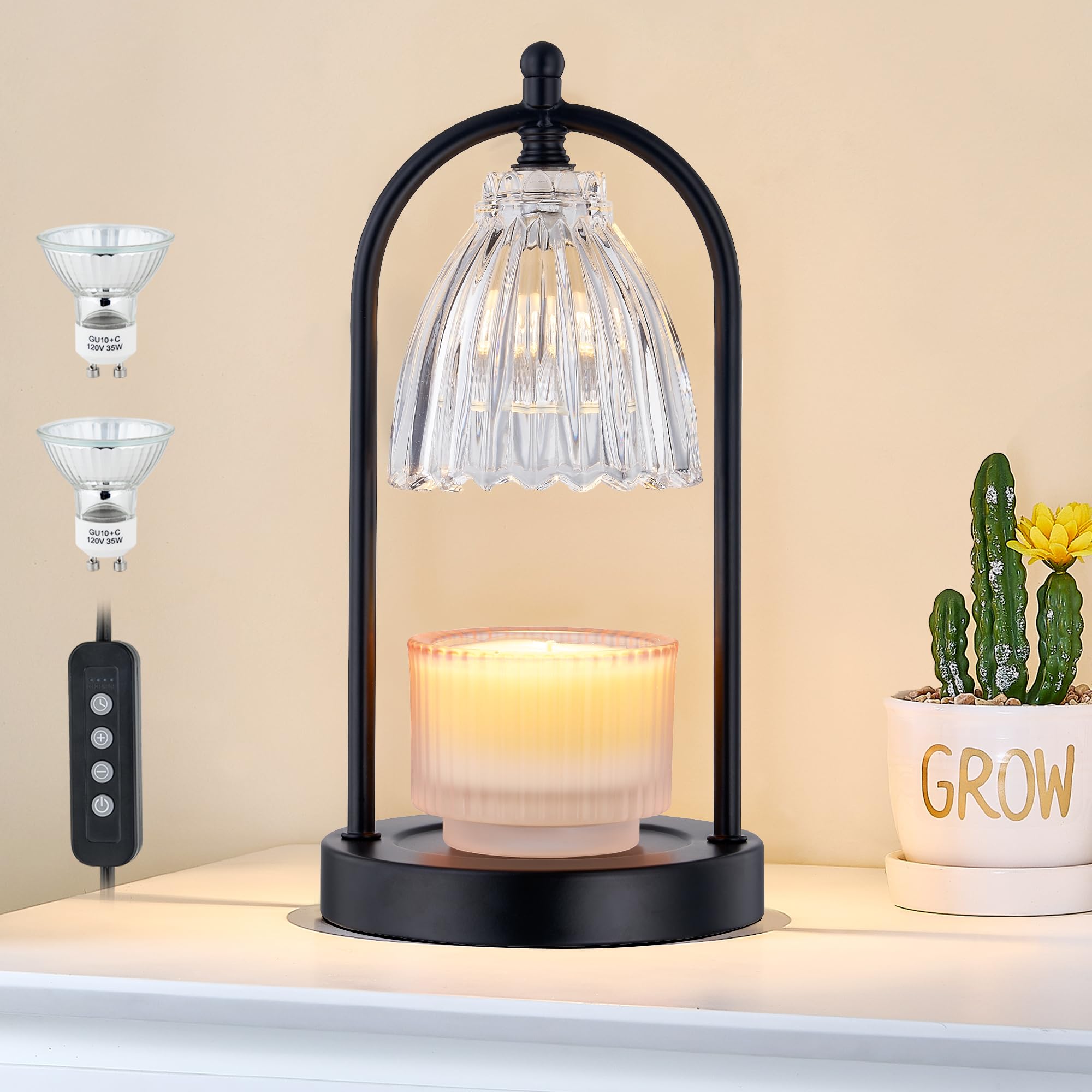 GyroVu Candle Warmer Lamp with Timer, 3-Level Dimmable Candle Lamps Vintage Glass Shade, Candle Warmer Light Wax Melt Warmer for