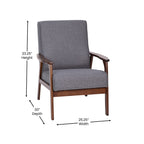 Flash Furniture Langston Commercial Mid Century Modern Chair - Gray Faux Linen Upholstery - Walnut Finish Wooden Frame and Arms - Extra Supportive Sinuous Springs