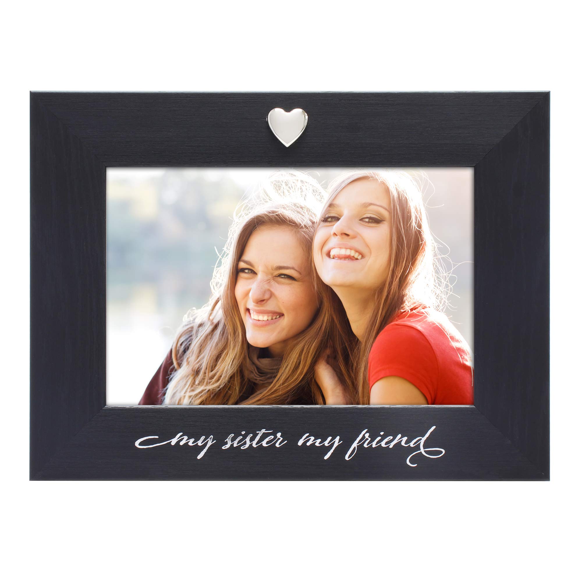 MIMOSA MOMENTS Silver Heart Black Picture Frame for 4x6 photo (My sister my friend)