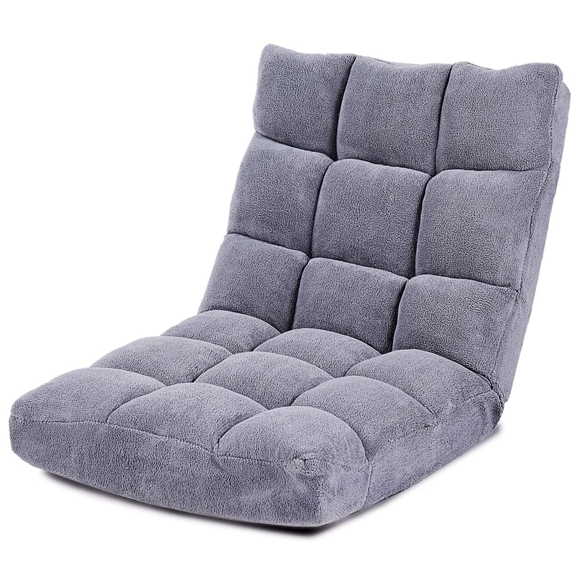 Giantex Floor Chairs For Adults - Floor Gaming Chair With Back Support, Coral Velvet, 14 Adjustable Position, Thick Sponge Padding, Floor Seating Lounge For Reading, Watching Tv, Meditation (Grey)