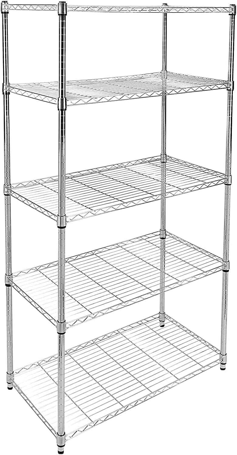 Ipower Simple Deluxe Heavy Duty 5-Tier Shelving Unit, 13.98''D X 35.83''W X 61.02''H Storage Shelving With 1250 Lbs Capacity, Chrome