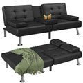 Flamaker Futon Sofa Bed Modern Folding Futon Set Convertible Recliner Lounge For Living Room With 2 Cup Holders, Removable Armrests (Pu Leather, Black)