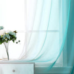 G2000 Sheer Curtains & Drapes 63 Inch Length Teal And White Ombre Curtains For Bedroom Living Room Window Curtains Light Filteri