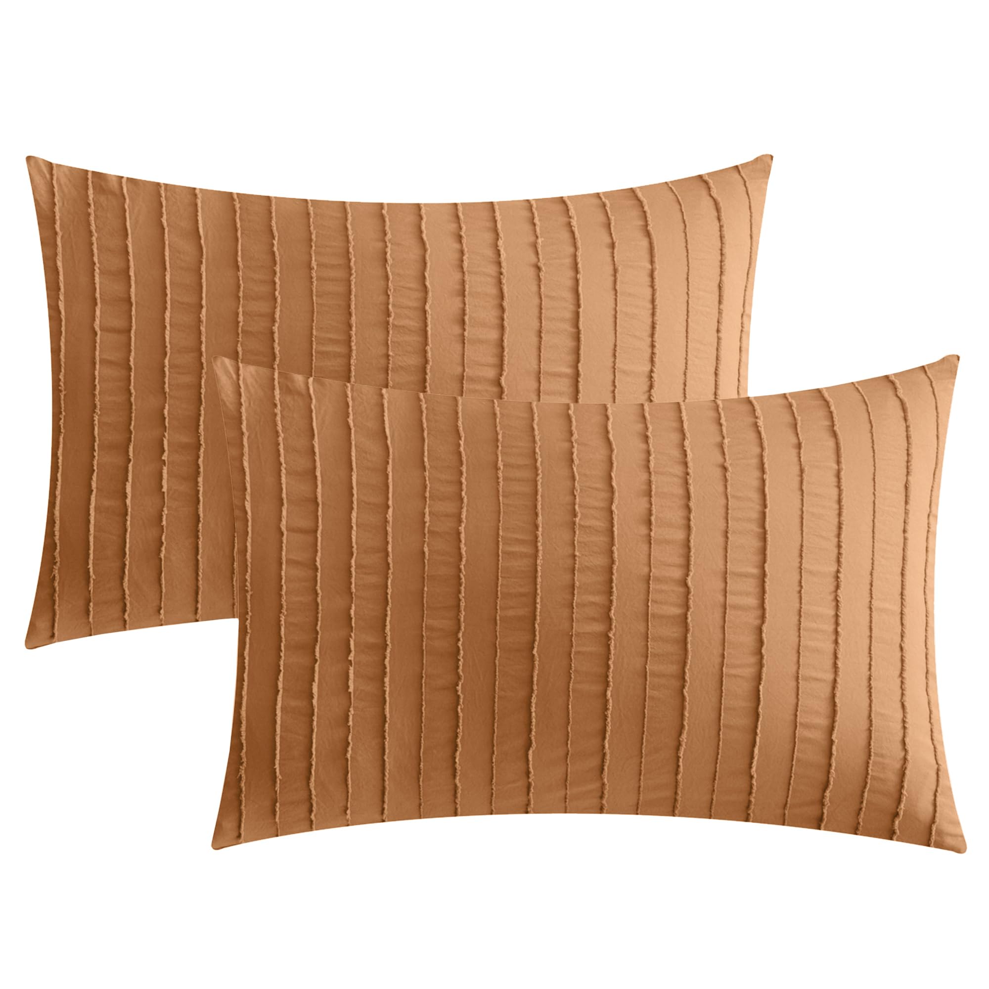 Jellymoni 2 Pack Rust Pillowcases Standard Size, Soft Microfiber Striped Tufted Pillow Covers With Envelope Closure (Pillows Are