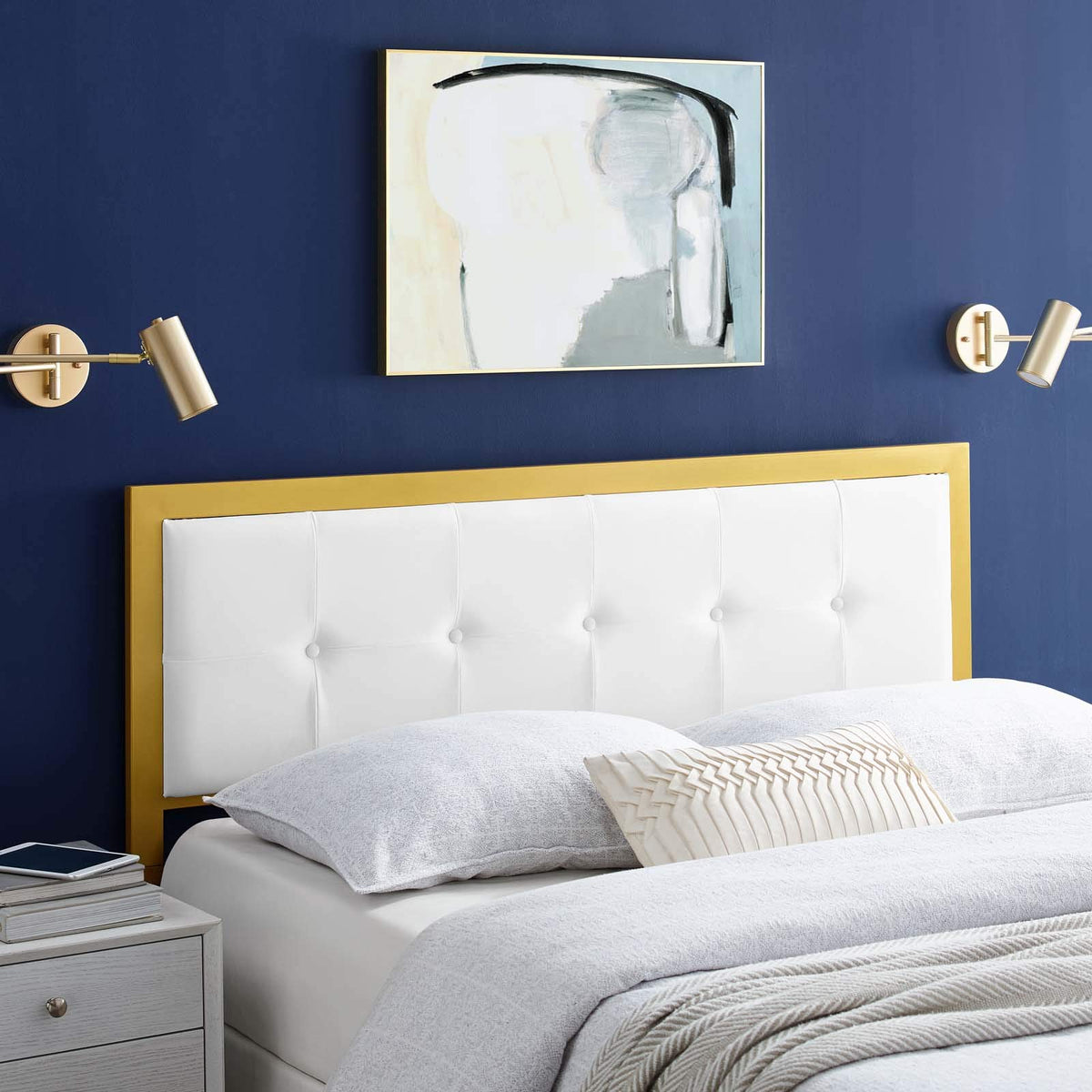 Modway Mod-6173 Teagan Tufted Performance Velvet Twin Headboard In Gold White