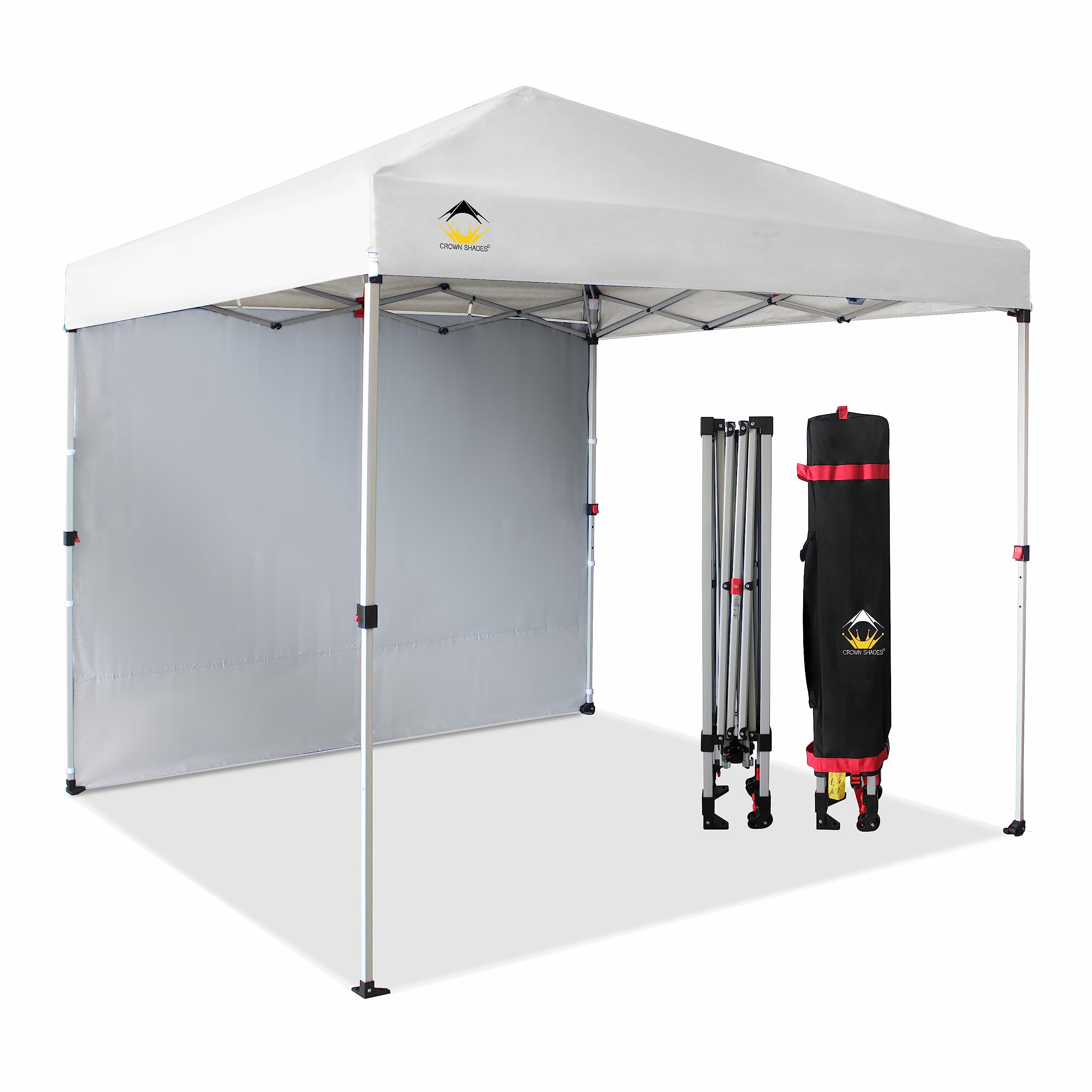 Crown Shades 8X8 Pop Up Canopy With 1 Side Wall - Beach Tent With One Push Setup - Outdoor Sun Shade For Events, Parties, Campin