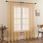 Mrtrees Sheer Curtains 84 Inch Length Living Room Bedroom Curtain Panels Rod Pocket Transparent Voile Sheer Beige Window Treatme