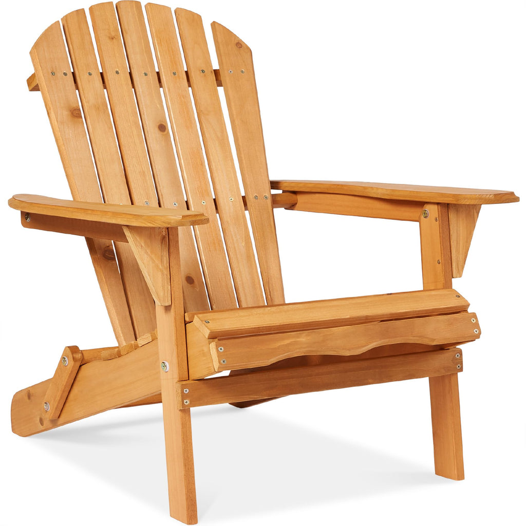 Best Choice Products Folding Adirondack Chair Outdoor Wooden Accent Furniture Fire Pit Lounge Chairs For Yard, Garden, Patio W/ 350Lb Weight Capacity - Natural