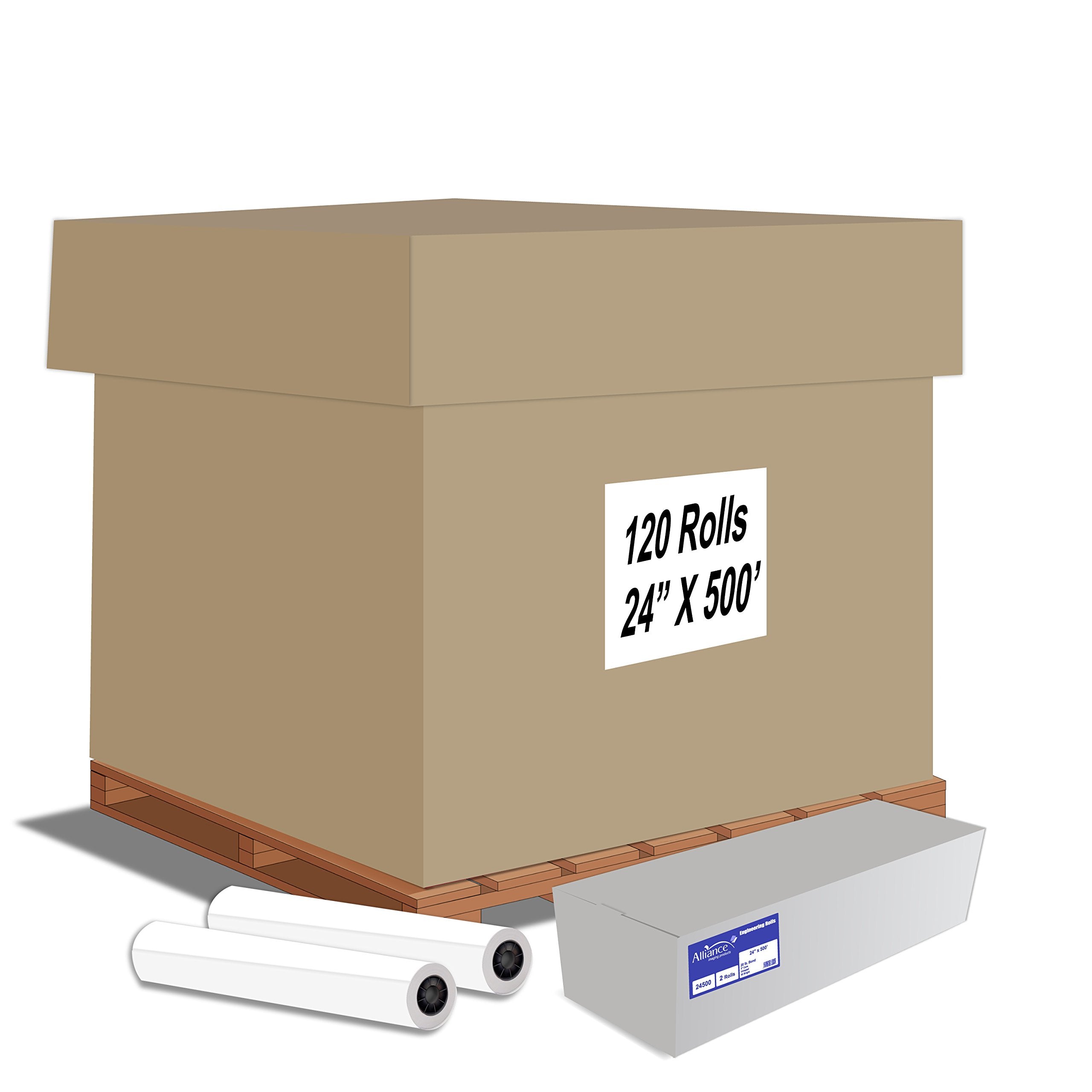 Alliance Wide Format Paper 24' X 500' Rolls Bond Engineering (20Lb | 120 Rolls, 24 In X 500 Ft | 3' Core)