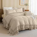 Masaca Ruffled Comforter Set Queen,3-Piece Farmhouse Shabby Boho Chic Bedding,Ultra Soft Linen Feel Textured Bed Comforter Set (