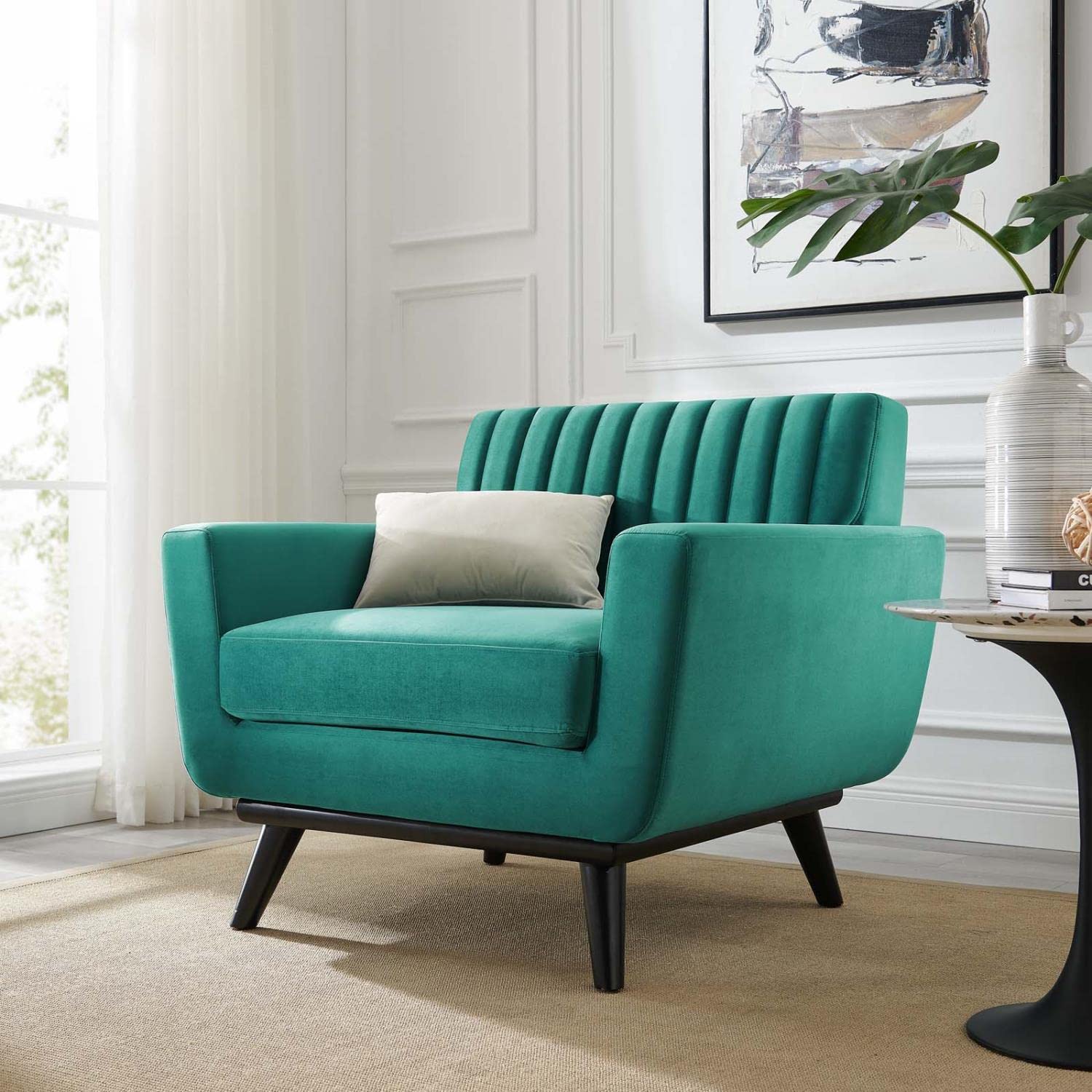 Modway Engage Channel Tufted Performance Velvet Armchair in Teal